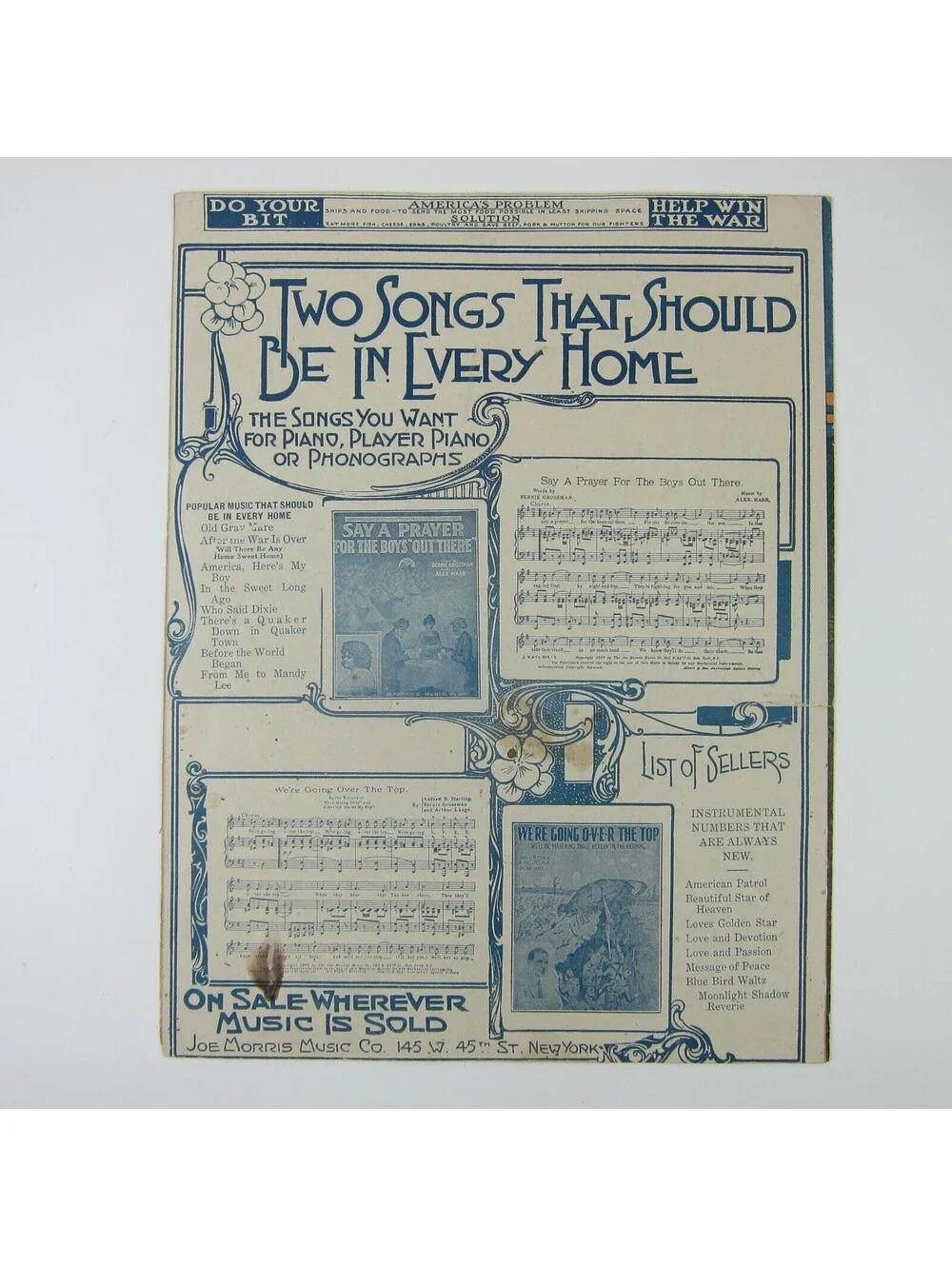 Sheet Music We're Going Over Patriotic Military WWI Sterling Lange Antique 1917